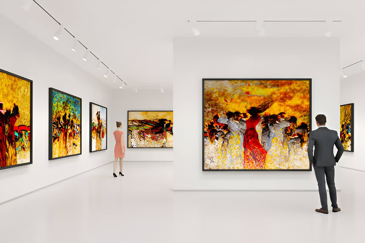 Fine art displayed in a gallery for specialized art relocation planning
